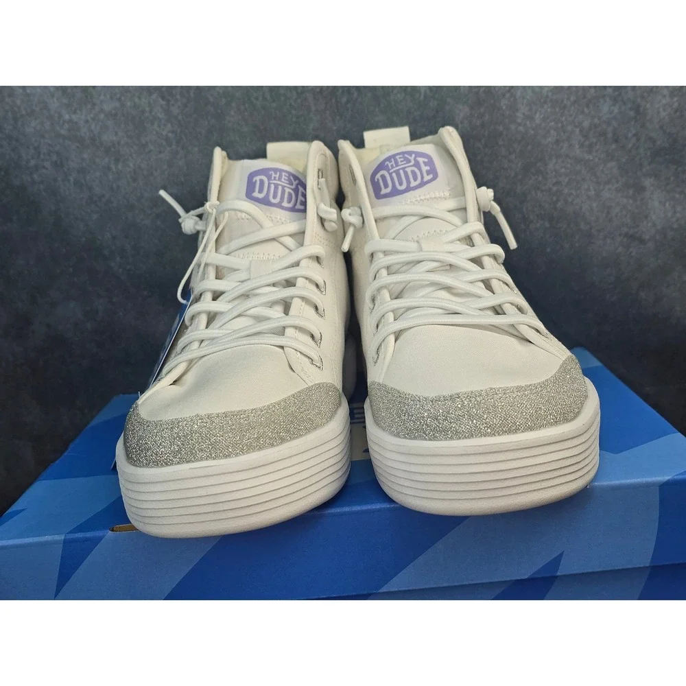 NWB Hey Dude Cody Hi Sparkle White Glitter High Top Sneakers youth Size 5
